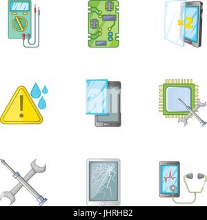 Phone repair tool icons set, cartoon style Stock Vector