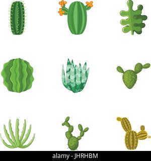 Prickly cactus icons set, cartoon style Stock Vector