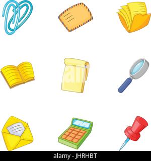 Accountant equipment icons set, cartoon style Stock Vector