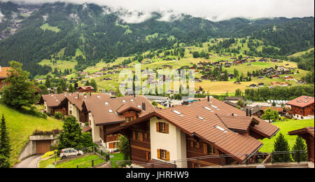 Beautiful Panoramic View of Grindelwald scenery and landscape, Bern Canton, Switzerland, Europe. Stock Photo