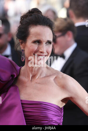 Actress Andie MacDowell attends The Meyerowitz Stories screening screening during the 70th annual Cannes Film Festival at Palais des Festivals on May 21, 2017 in Cannes, France. Stock Photo