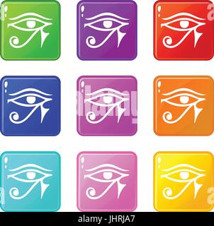 Eye of Horus Egypt Deity icons 9 set Stock Vector