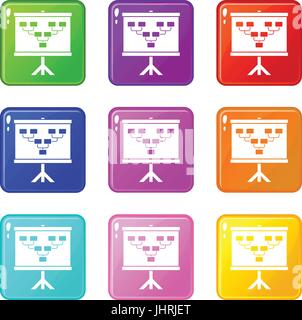 Soccer or football field scheme icons 9 set Stock Vector