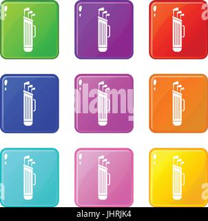 Golf clubs bag icons 9 set Stock Vector