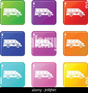 Ambulance emergency van icons 9 set Stock Vector