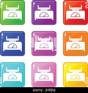 Weight scale icons 9 set Stock Vector