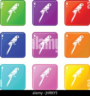Brazilian parrot icons 9 set Stock Vector