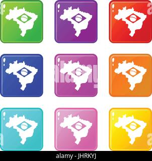 Brazil map with flag icons 9 set Stock Vector