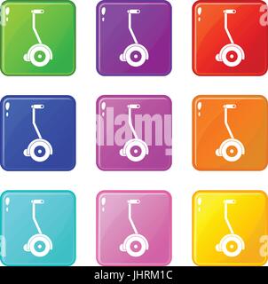 Electrical self balancing scooter icons 9 set Stock Vector
