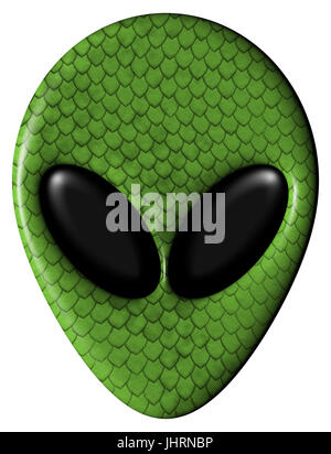 Alien face 3D illustration with green scaled skin Stock Photo