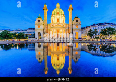 Vienna, Austria. St. Charles's Church (Karlskirche) at twilight. Stock Photo