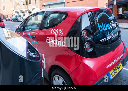 Bluecity car club 100% Electric Car and Charging Unit Stock Photo