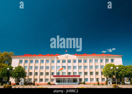 Chachersk, Belarus. Building Of The District Executive Committee In Sunny Summer Day In Chechersk, Belarus Stock Photo