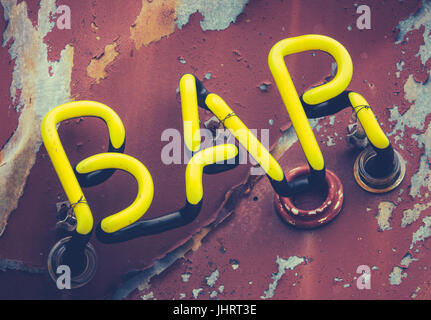Detail Of A Rustic Vintage Retro Neon Bar Sign Stock Photo
