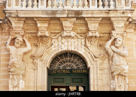 Baroque façade with caryatids, cathedral museum, Cathedral Museum, Mdina, Malta Stock Photo