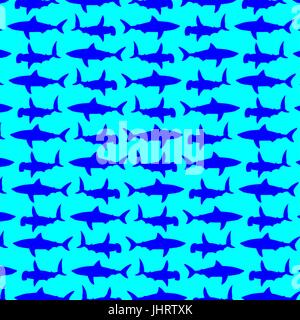 Shark vector pattern, shark blue background Stock Vector