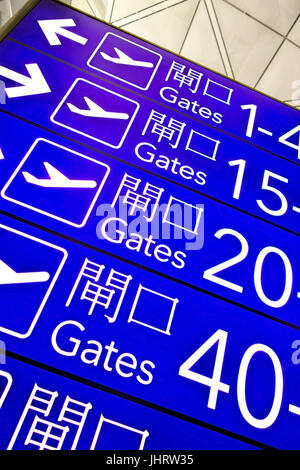 Airport sign in Hong Kong airport. Airport departures. Stock Photo