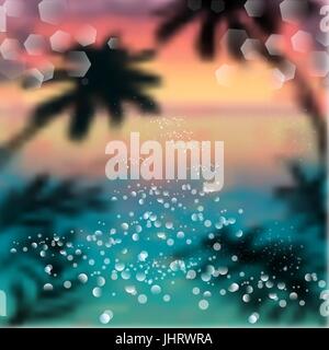 Spring and summer watercolor ocean background with shining sparks and bokeh. Vector Illustration, Graphic Design Editable For Your Design. Stock Vector
