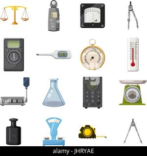 Measure precision tools icons set, cartoon style Stock Vector