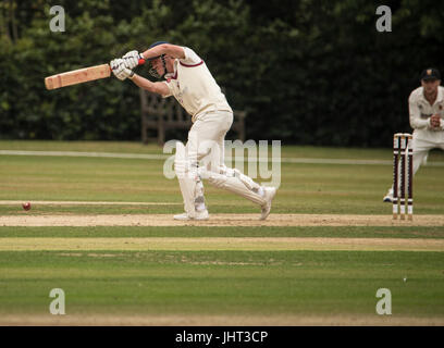 Brentwood, Essex, 15th July, Brentwood bat against Colchester and East Essex Cricket Club at the Brentwood ground Credit: Ian Davidson/Alamy Live News Stock Photo