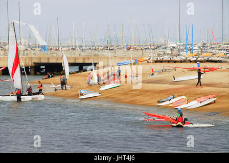 Portland, UK. 15th July, 2017. People enjoy windsurfing and kitesurfing in the fine and breezy conditions in Portland Harbour Credit: stuart fretwell/Alamy Live News Stock Photo