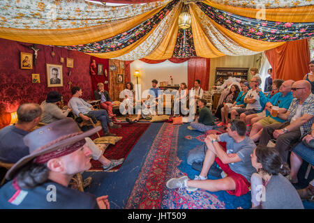 Discussion of Russia today by dissident Vladimir Ahurkov in the Dacha in teh Faraway Forest - The 2017 Latitude Festival, Henham Park. Suffolk 15 July 2017 Credit: Guy Bell/Alamy Live News Stock Photo