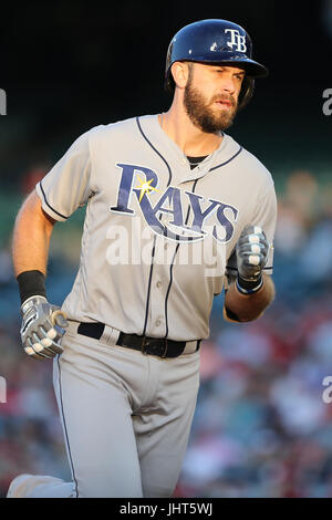 28 May 2016: Tampa Bay Rays third baseman Evan Longoria (3) rounds the  bases after hitting a home run during the MLB regular season game between  the New York Yankees and Tampa