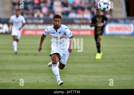 Chester, Pennsylvania, USA. 15th July, 2017. Swansea City midfielder WAYNE ROUTLEDGE (15) tries to run down a ball during an international friendly match played at Talen Energy Stadium in Chester, PA. Swansea and the Union played to a 2-2 draw. Credit: Ken Inness/ZUMA Wire/Alamy Live News Stock Photo