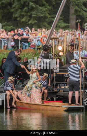 Latitude Festival, UK 16th July, 2017 Katherine Jenkins leaves by punt after singing on the Waterfront stage in front of a large crowd - The 2017 Latitude Festival, Henham Park. Suffolk 16 July 2017   Credit: Guy Bell/Alamy Live News Stock Photo