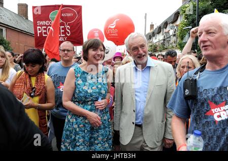 Jeremy Corbyn MP, Labour leader and Frances O'Grady, General Secretary of the British Trades Union Congress (TUC) at the Tolpuddle Martyrs Day Festival, Dorset, UK Credit: Finnbarr Webster/Alamy Live News Stock Photo