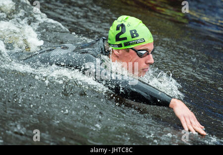 Hamburg, Germany. 16th July, 2017. The Australian triathlete Matthew Hauser swims in the river Alster at the ITU World Triathlon Series World Championships in Hamburg, Germany, 16 July 2017. Photo: Christophe Gateau/dpa/Alamy Live News Stock Photo