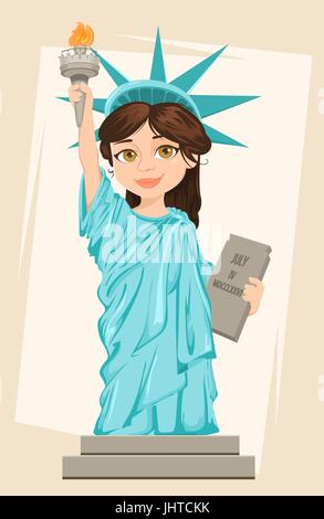 Statue of Liberty. July 4th. Independence Day. Cute cartoon stylized character. Vector patriotic illustration for USA holidays. Stock Vector