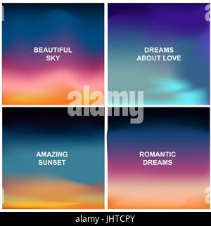 Set of four blurred backgrounds. Sunset and sunrise background. Vector illustration Stock Vector