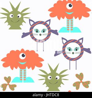 Funny monsters seamless pattern. It is located in swatch menu, vector illustration. Stock Vector