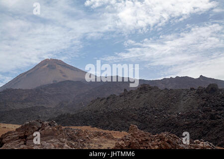 Canary Islands, Tenerife, view towards Teide, the tallest mountain in Spain, from Lava fields to the west of the peak