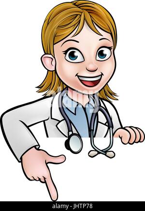 Woman Doctor Cartoon Character Pointing Stock Vector