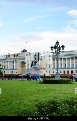 Monument to Peter I, Senate and Synod building on Senate square, St. Petersburg, Russia Stock Photo