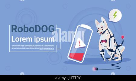 Robotic Dog With Low Battery Charge Domestic Animal Modern Robot Pet Artificial Intelligence Technology Stock Vector