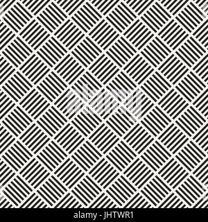 Crosshatch vector seamless geometric pattern. Crossed graphic rectangles background. Checkered motif. Seamless black and white texture of crosshatched Stock Vector