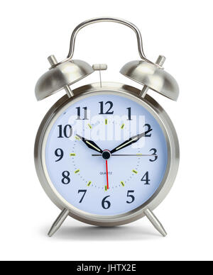 Silver Alarm Clock Isolated On White Background. Stock Photo