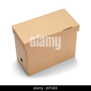 Brown File Storage Box Isolated on White Background. Stock Photo