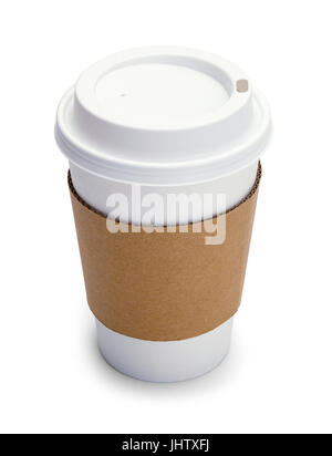 Paper Coffee Cup with Sleeve Isolated on White Background. Stock Photo