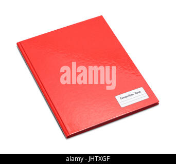 Red Closed Composition Book Isolated on White Background. Stock Photo