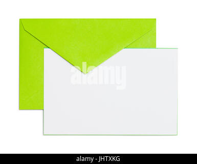 Green Envelope with Card Isolatd on White Background. Stock Photo
