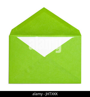 Open Green Envelope Isolated on White Background. Stock Photo