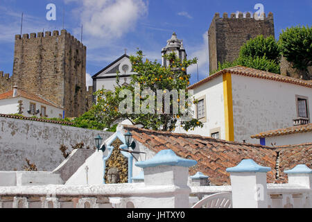 Rooftops and steeple whitewashed village of Obidos Estremadura Portugal Stock Photo