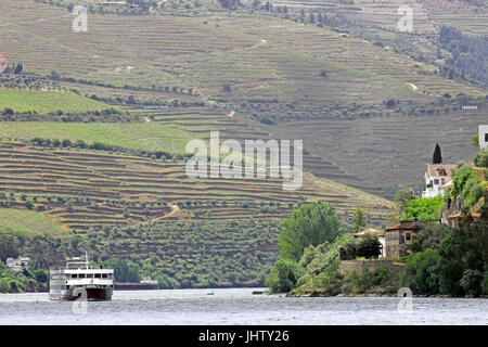 Tour boat on the Douro at Pinhao Douro River Portugal Stock Photo