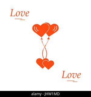 Cute vector illustration of love symbols: heart air balloons icon and two hearts. Romantic collection. Design for banner, flyer, poster or print. Stock Vector
