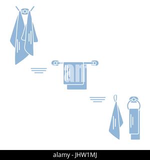 Set of  towels hanging on different holders. Design for poster or print. Stock Vector