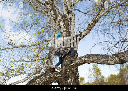 little girl to climb a tree Stock Photo